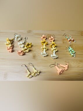 Handmade Fima clay Drop Earrings with precious stones and mikimoto pearls.